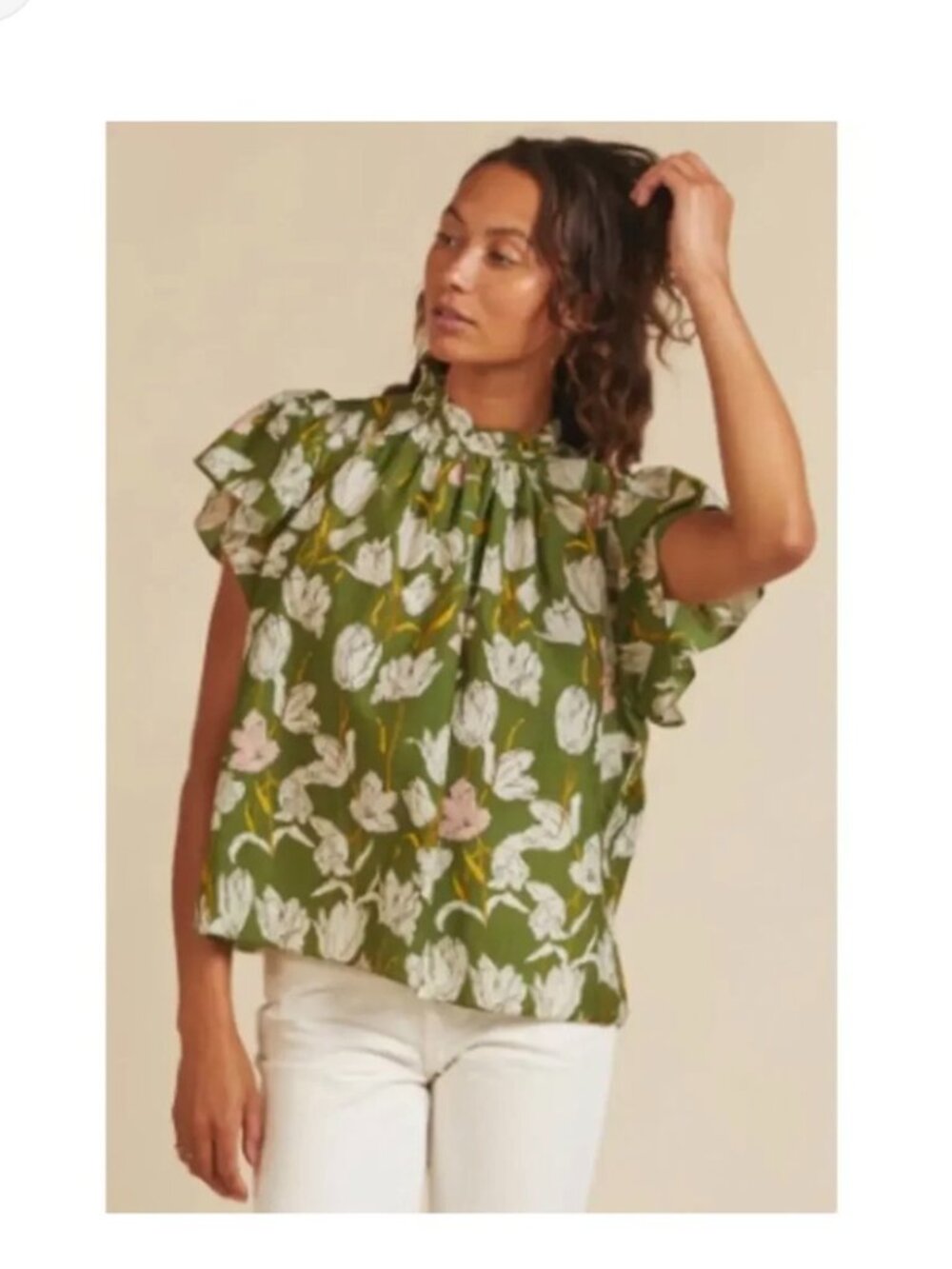 Trovata Birds of Paradis Carla High Neck Flutter Sleeve Blouse